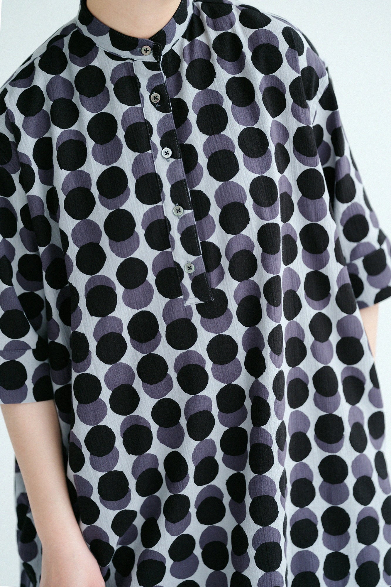 Chizimi Cotton 20/20 H.N. Gran Shirt Dress Elbow Length Sleeve／Marbles Layering  
