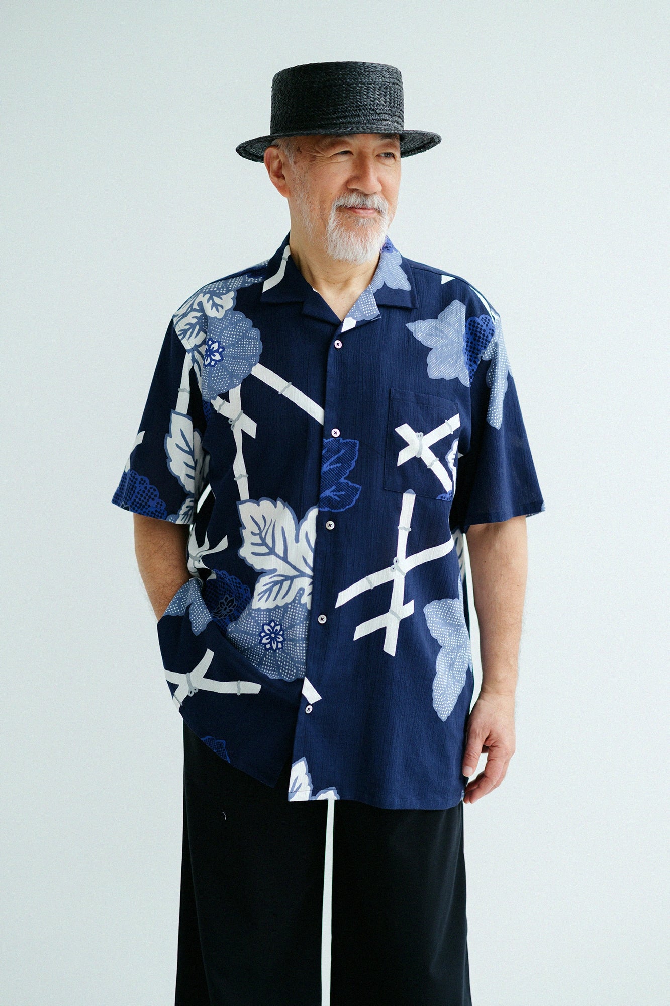 Takashima Chijimi 20/20 Chemise à col ouvert/Magagikikumoyo (motif chrysanthème japonais) Copie (Utsushi)