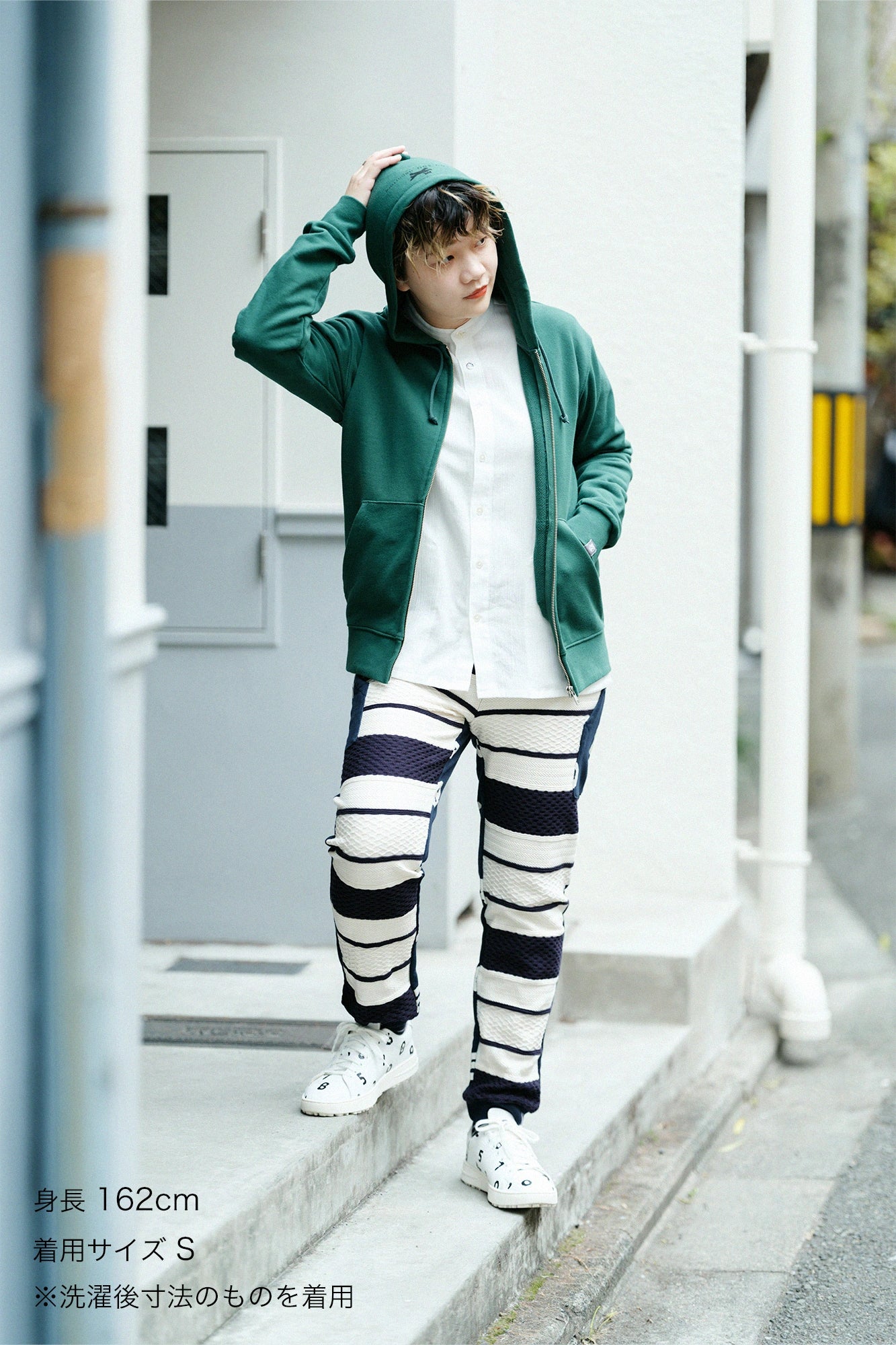 ケーブルジャカード×裏毛 BIKEパンツ／エクリュ ネイビーボーダー×SO-SU-U