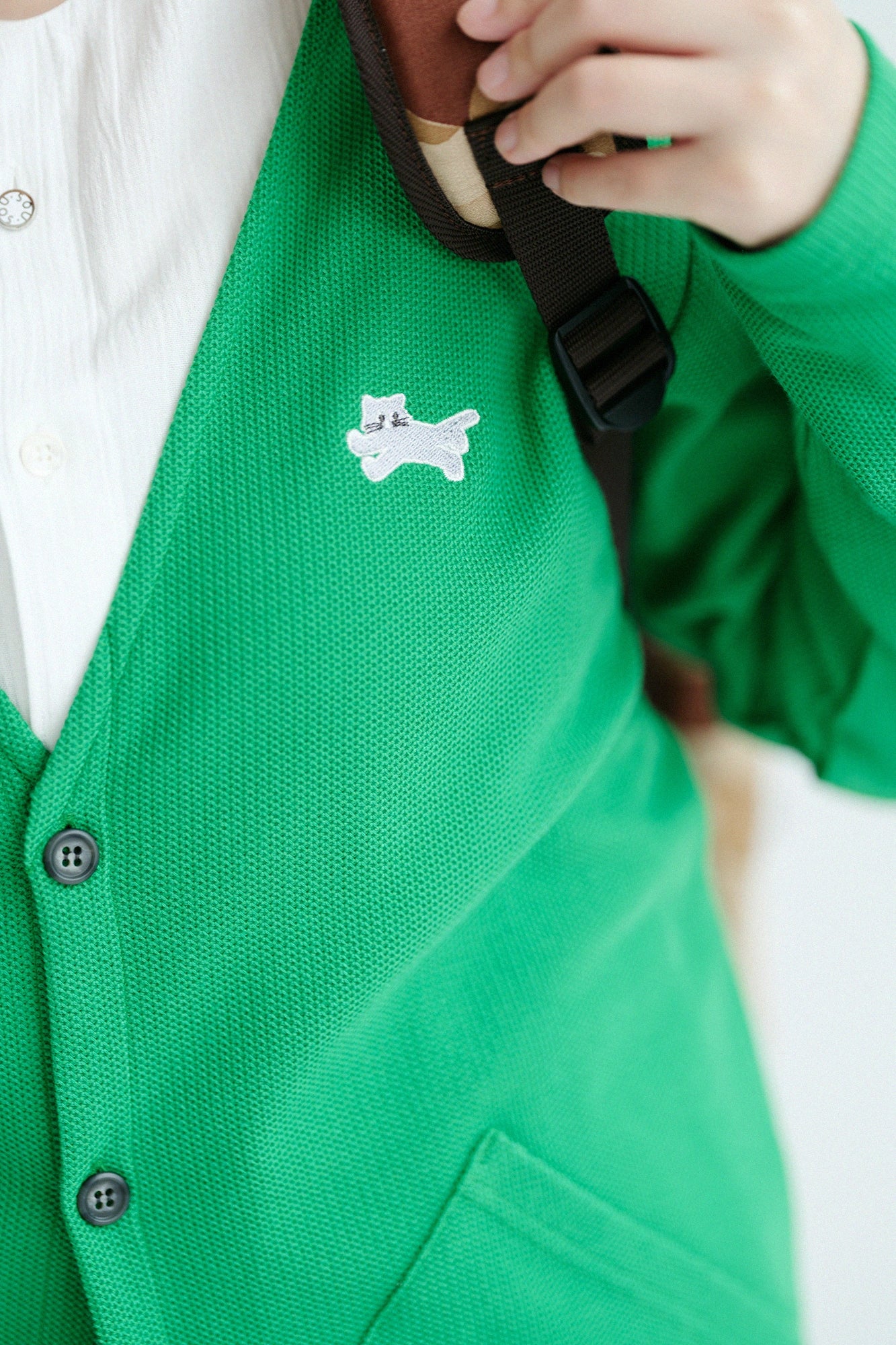 오오라카 V넥 가디건／그린 