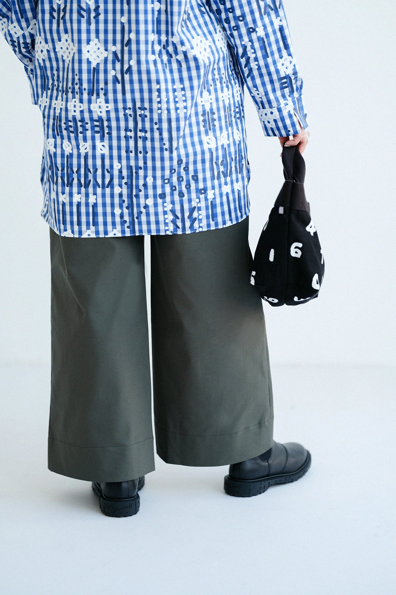 스트레치옥스 와이드 팬츠／푸른 이끼색(아오코케이로)