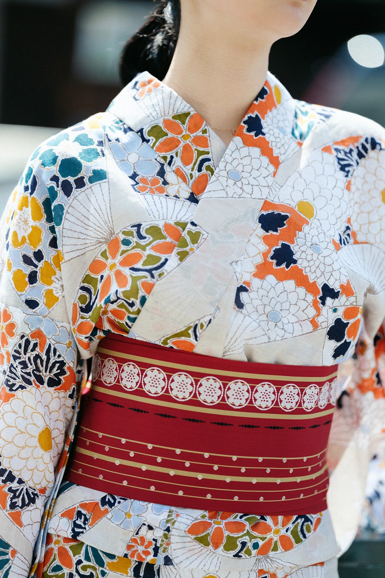 [Versand voraussichtlich um den 21. April] [*Nähen nicht inbegriffen] Yukata-Stoff/Fächer aus Chita-Baumwolle, Baumwollleinen 30/30