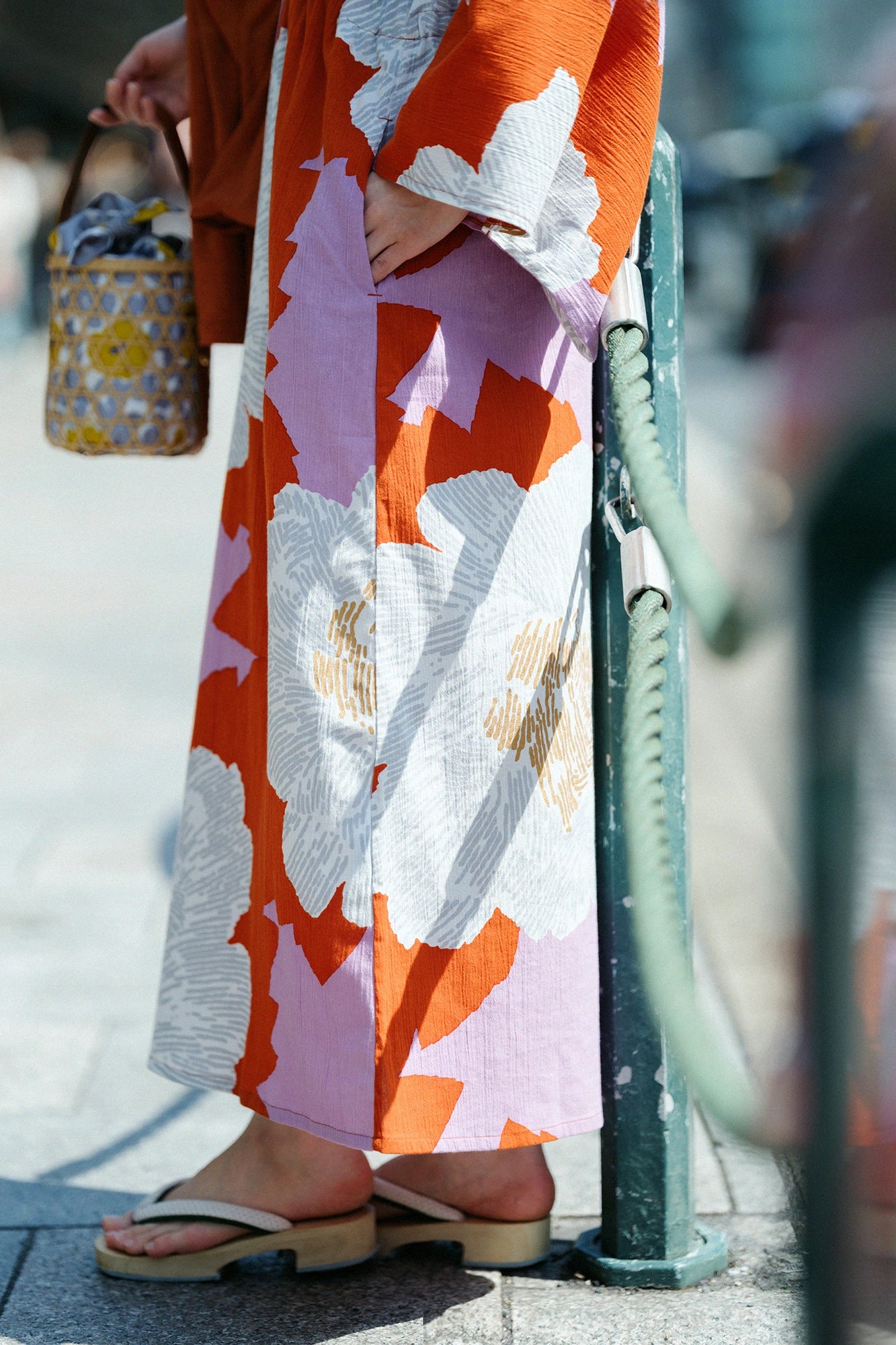 【Ships ard. 4/21】Chizimi Cotton 20/20 Double V-neck Summer Kimono Dress / Peony Midsummer