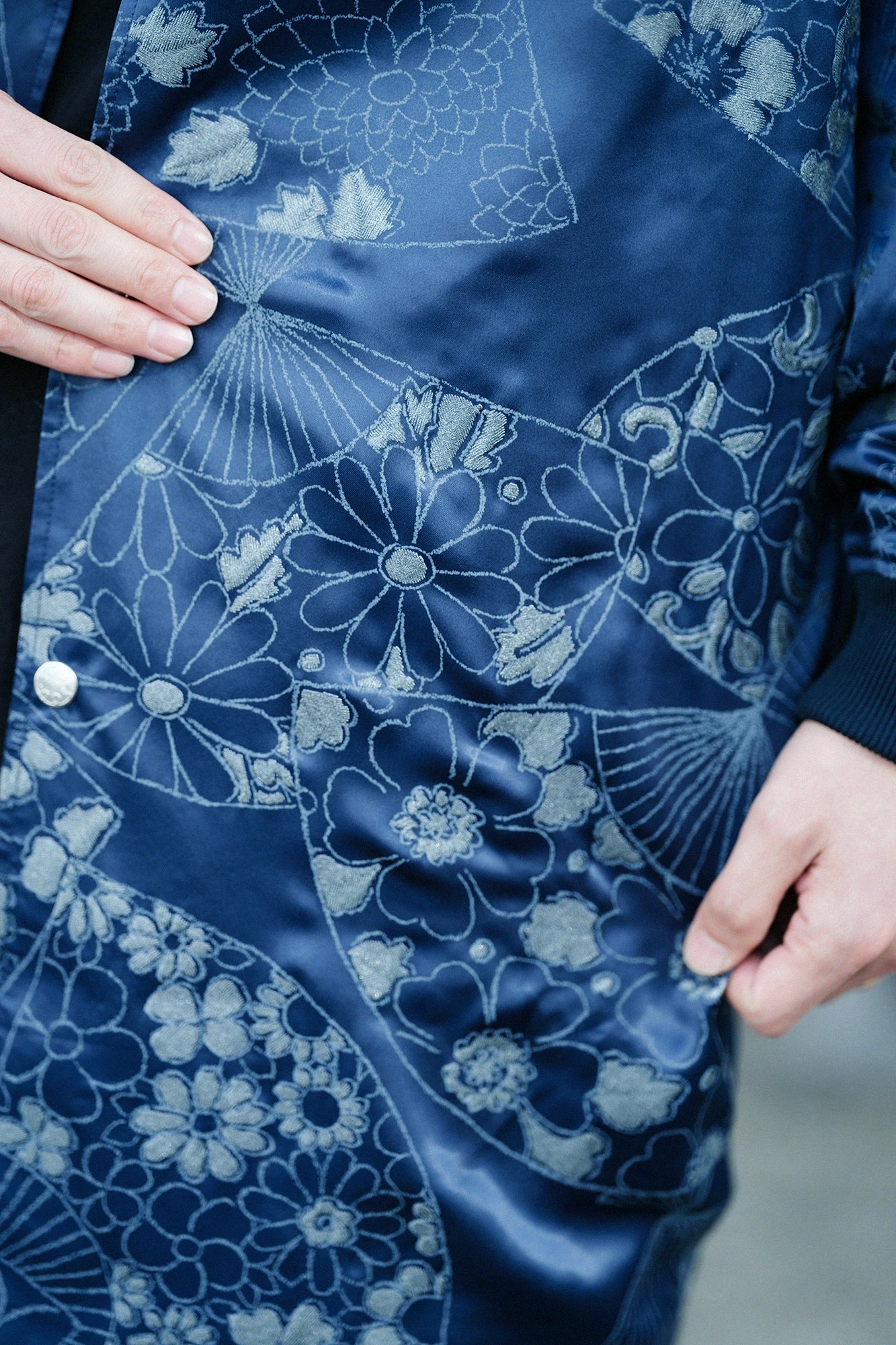 [Expédition prévue fin avril] Blouson réversible en sergé chambray/marine x éventail