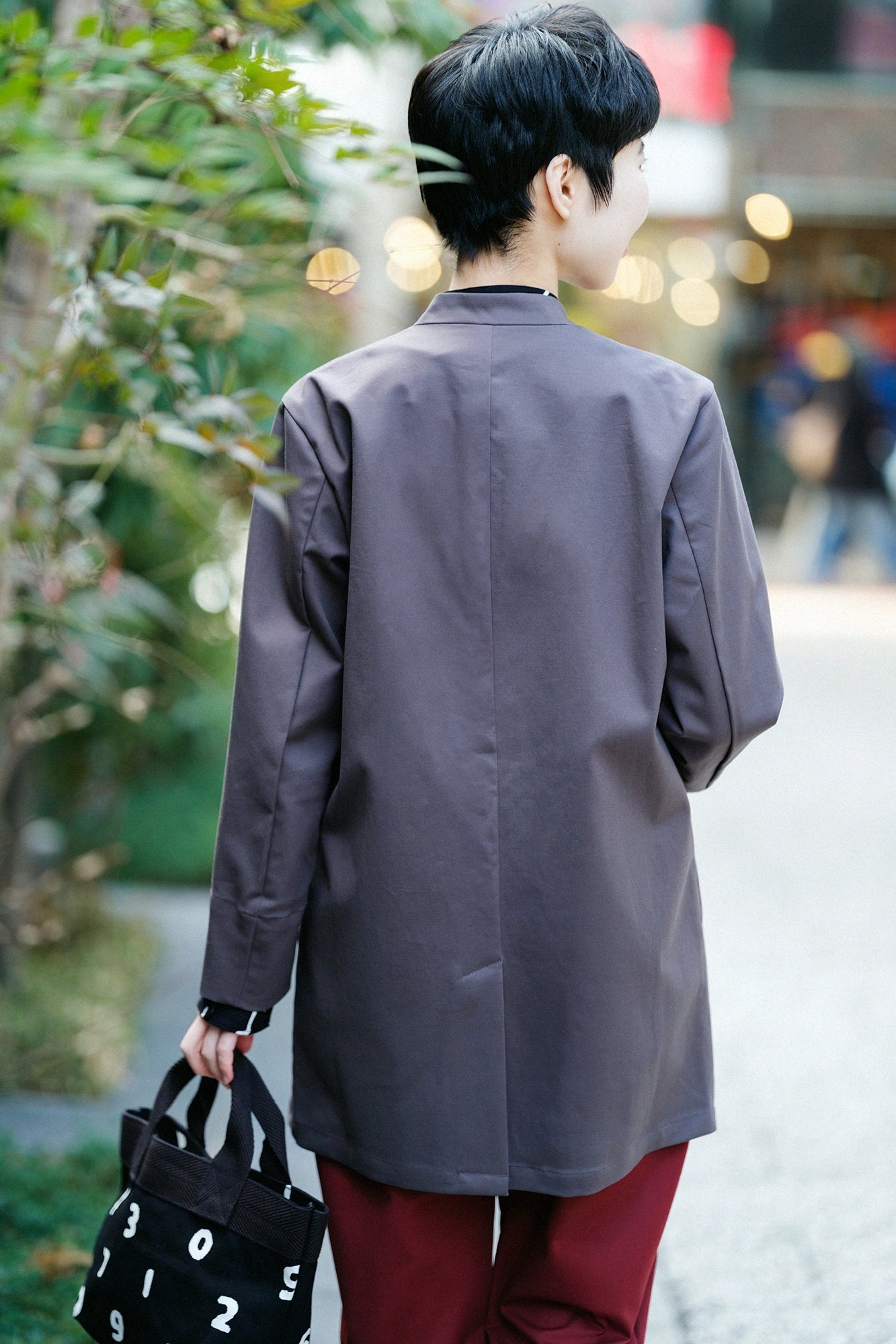 더블 크로스스트레치 노칼라자켓/다크 그레이