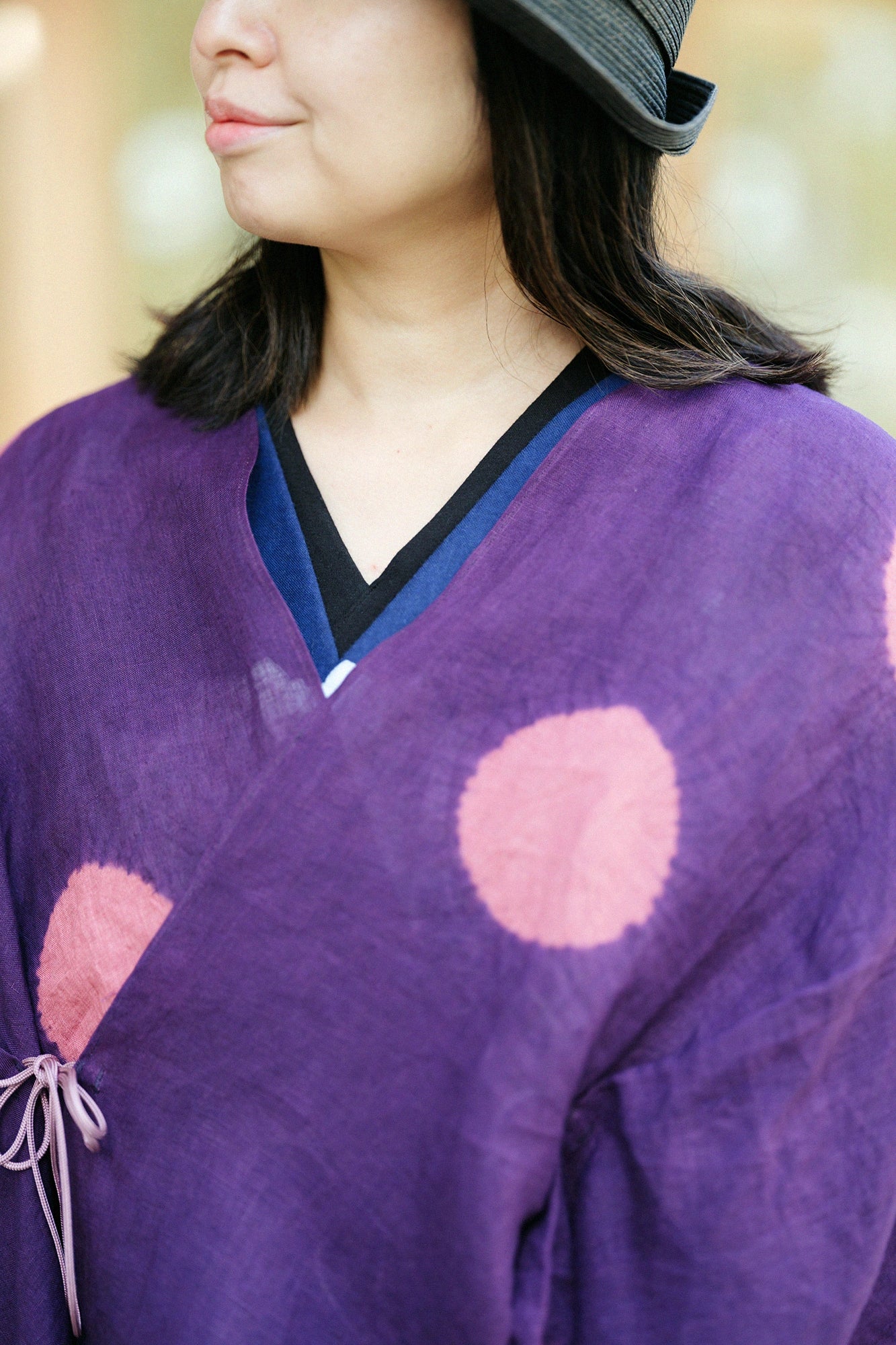 近清絞り 麻 きさらぎ 短丈（みじかたけ）／水玉大（みずたまだい） 濃紫（こきむらさき）×今様色（いまよういろ）