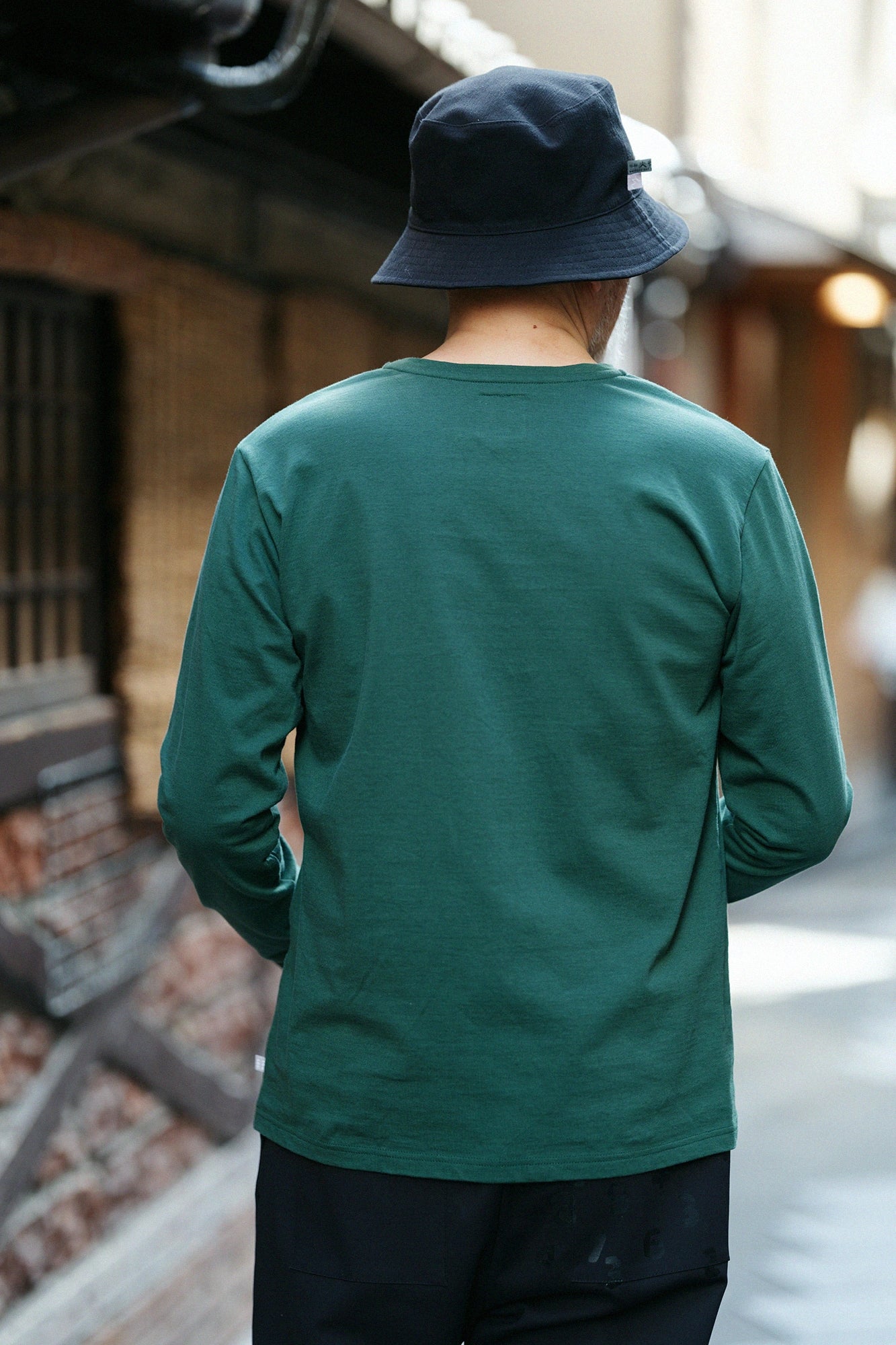 플레이팅천축 긴팔포켓 T셔츠/그린