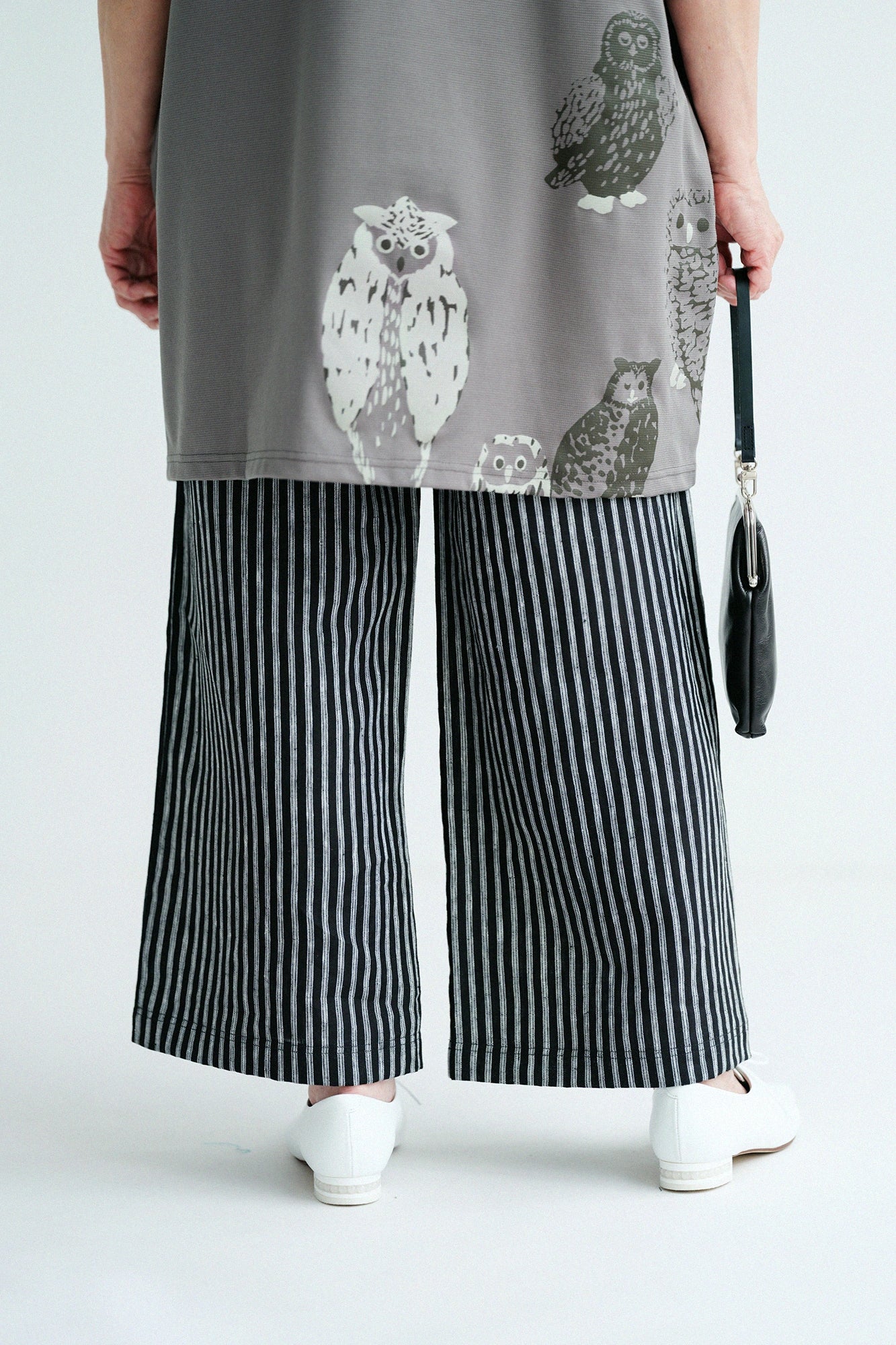Linen Multi-stripe Wide Pants／Black