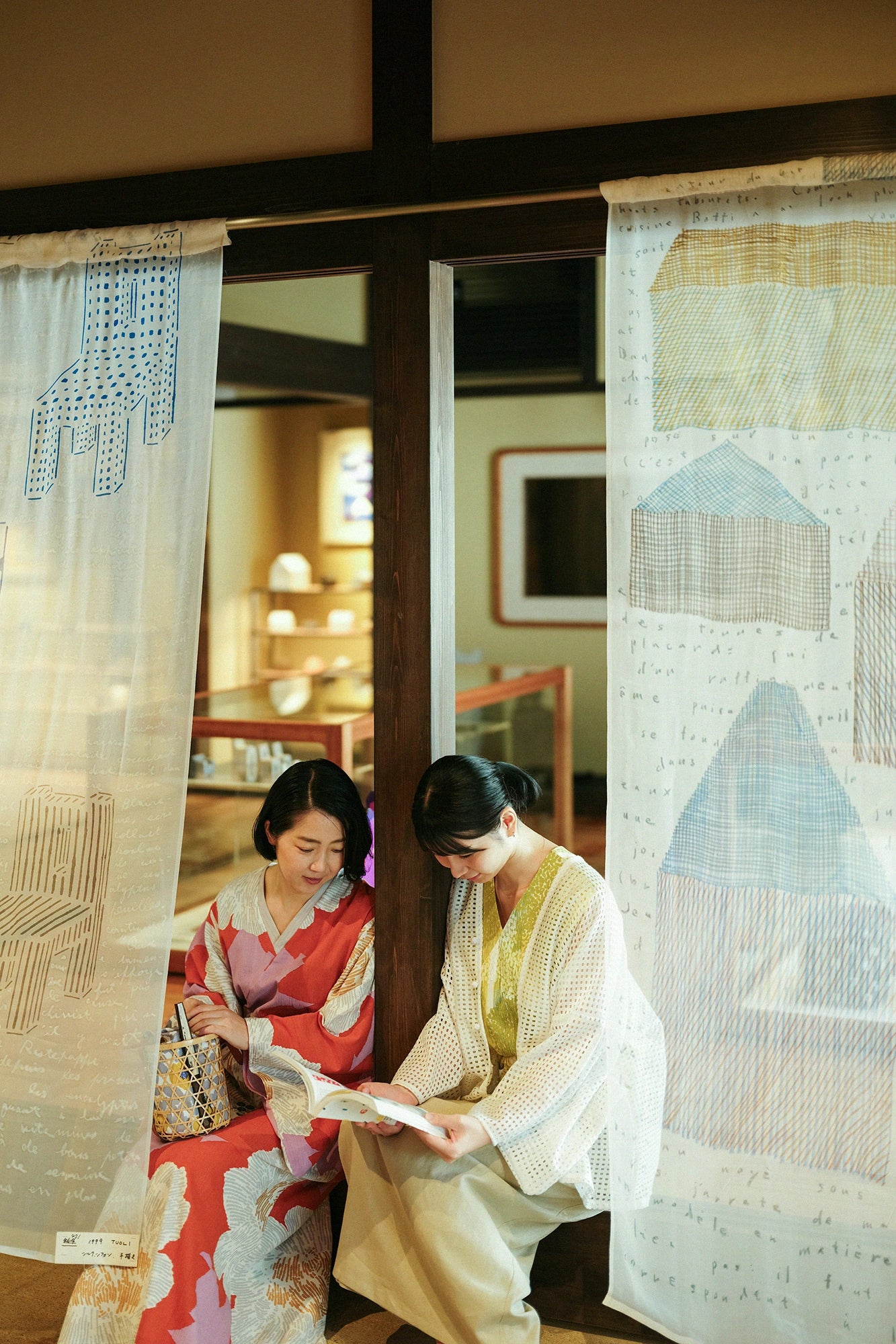 【Ships ard. 4/21】Chizimi Cotton 20/20 Double V-neck Summer Kimono Dress / Peony Midsummer