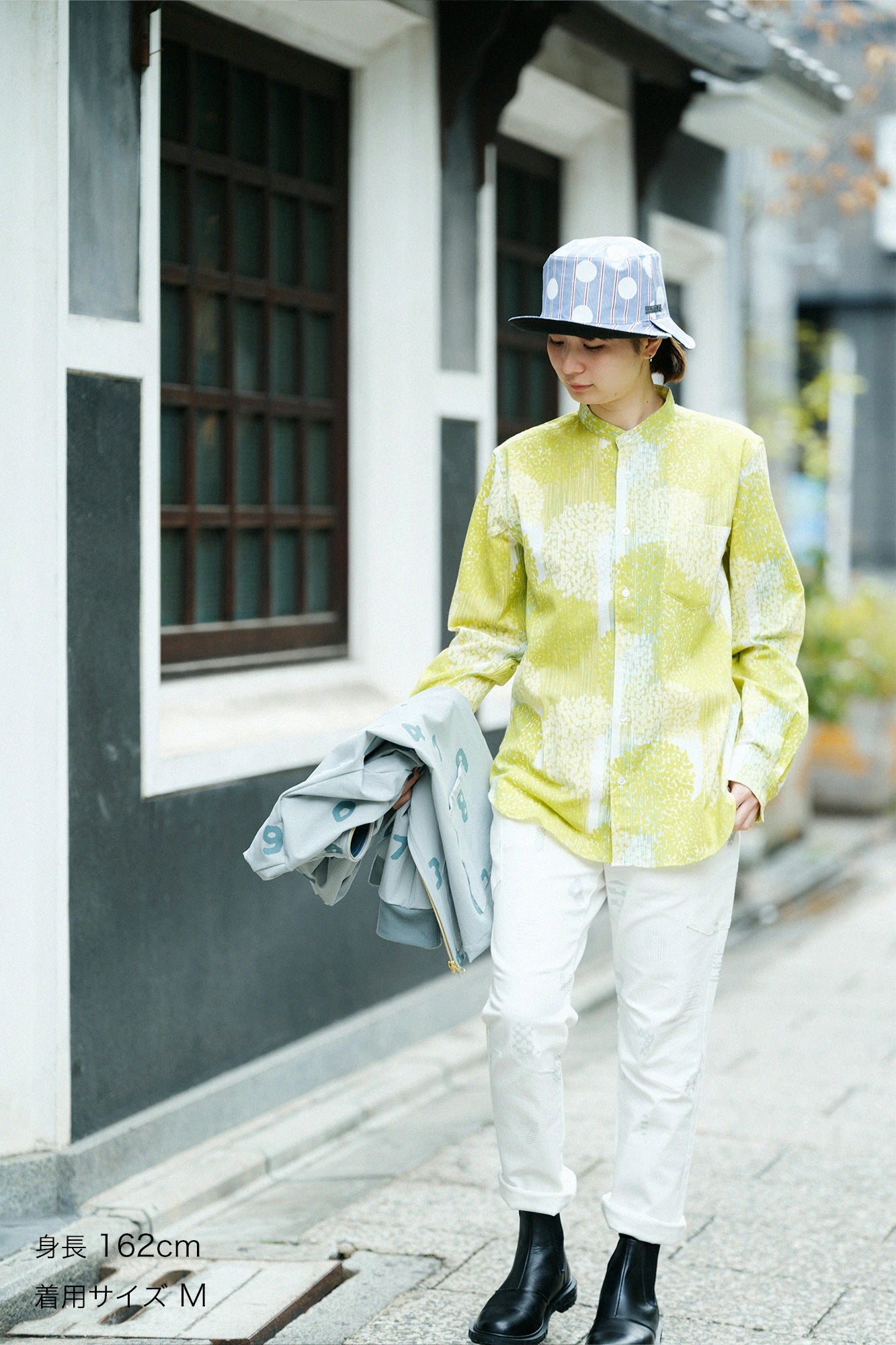 高島縮 20/20 スタンドカラーシャツ／かすみ草