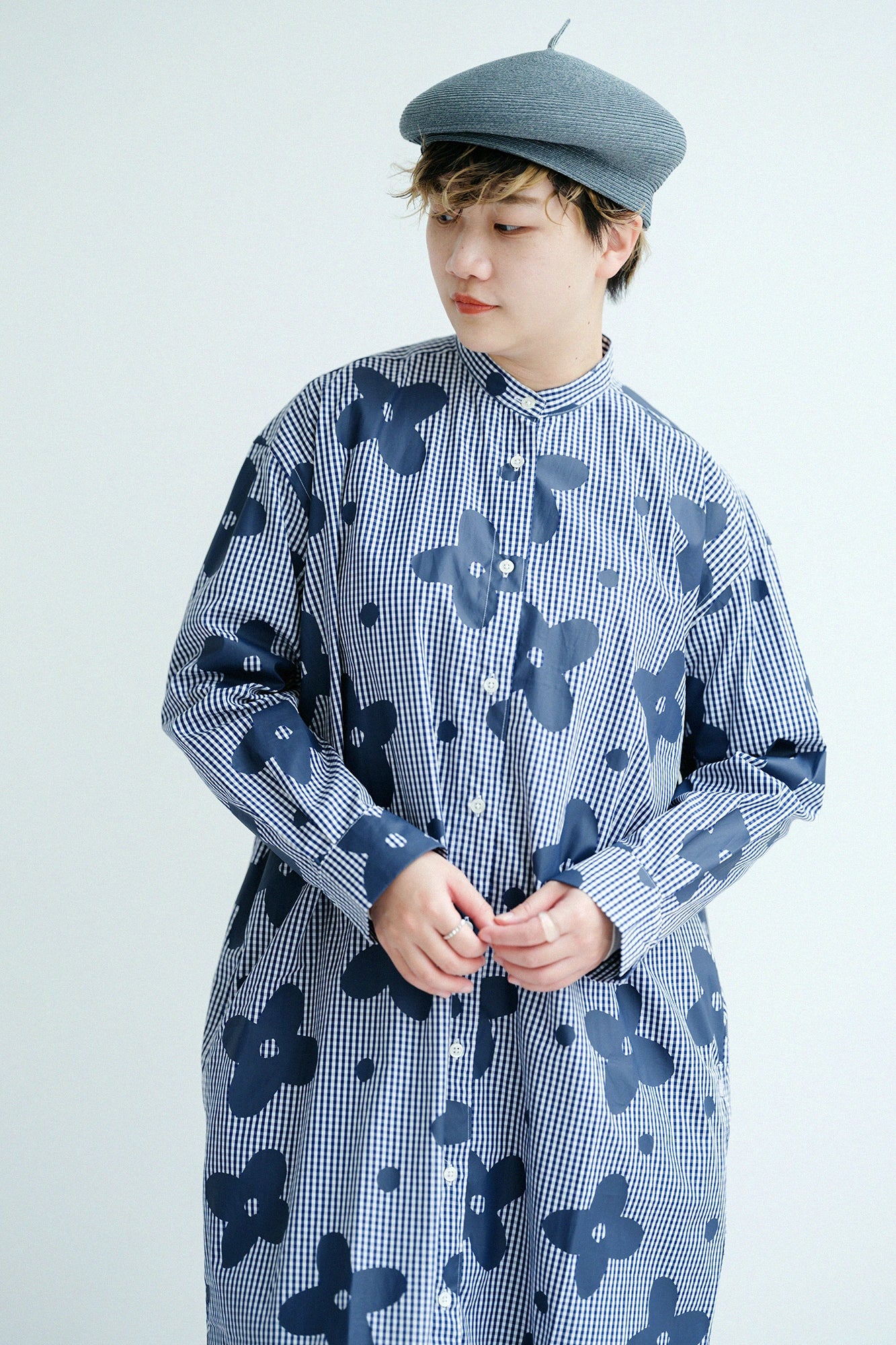 超長綿 グランシャツワンピース R.H／山花風（やまはなかぜ） ネイビーチェック