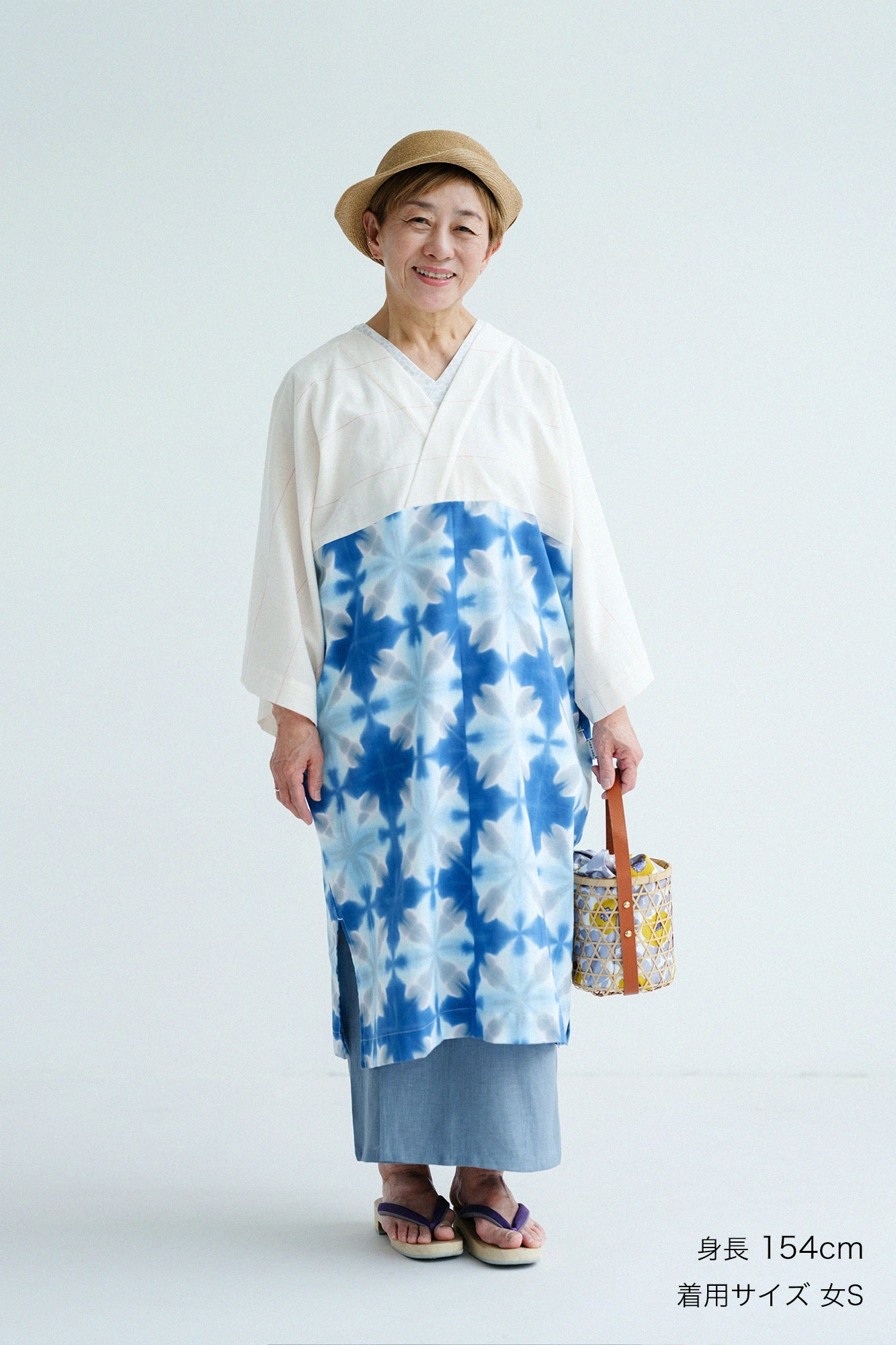 まり木綿 有松鳴海絞り 伊勢木綿 大帷（おおかたびら）／縞文（しまぶん）×雪花（せっか） 花筵（はなむしろ） 薄群青（うすぐんじょう）